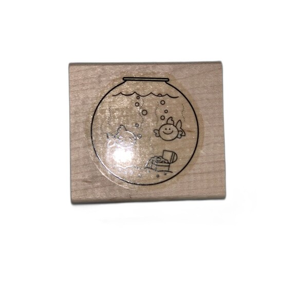 RARE Vintage Stampin Up Fishin Around Mounted Block Card Scrapbook Craft Bowl - Picture 2 of 12